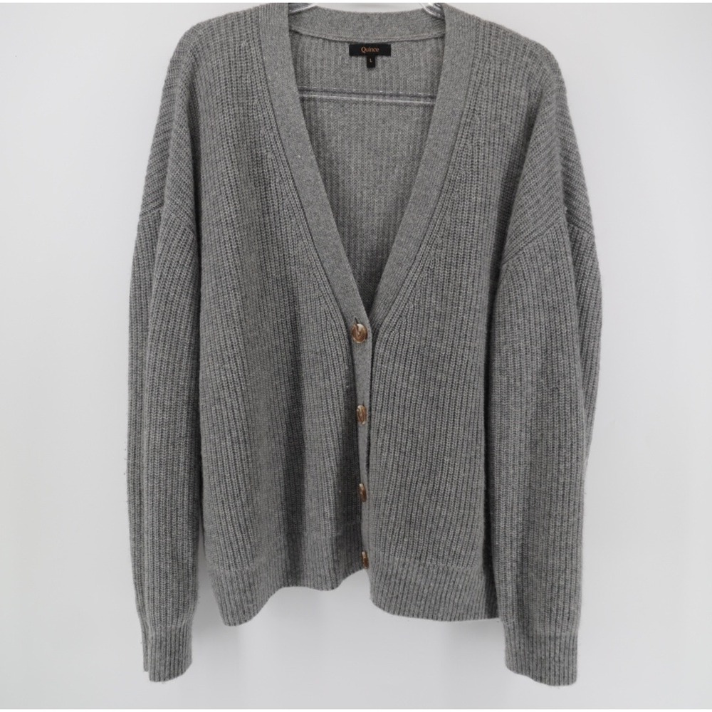 Quince Mongolian Cashmere Fisherman Cropped Cardigan Heather Grey Large